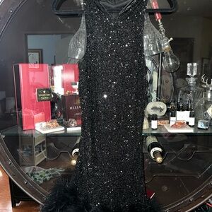 Black Club L London Sequin Dress with Feather Hem